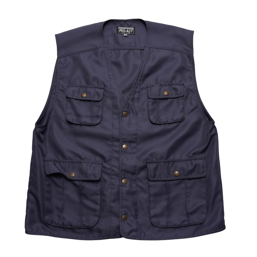 Pro-Act Utility Vest Mens L/XL Navy Blue Snap Front Multi Pocket Workwear